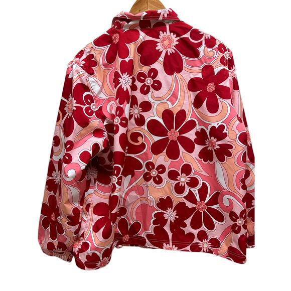 Vintage Catalina Groovy Flower Windbreaker Jacket Pink Red Large Retro - Picture 3 of 8